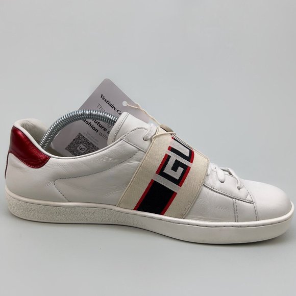 GUCCI Ace Stripe low top sneaker white leather 8 G 8.5 US 42 EUR 523469 - Picture 9 of 14